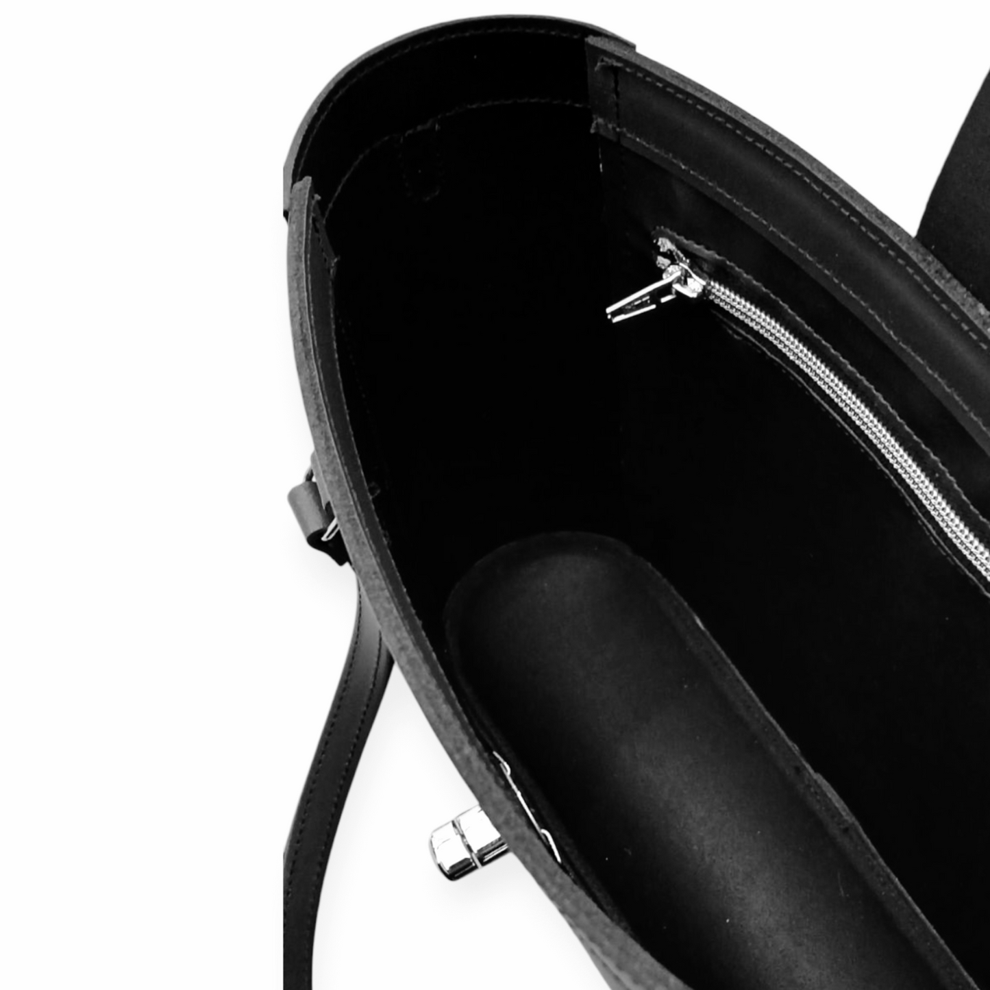 Leather Mini Twist Lock Shopper Bag - Black-2