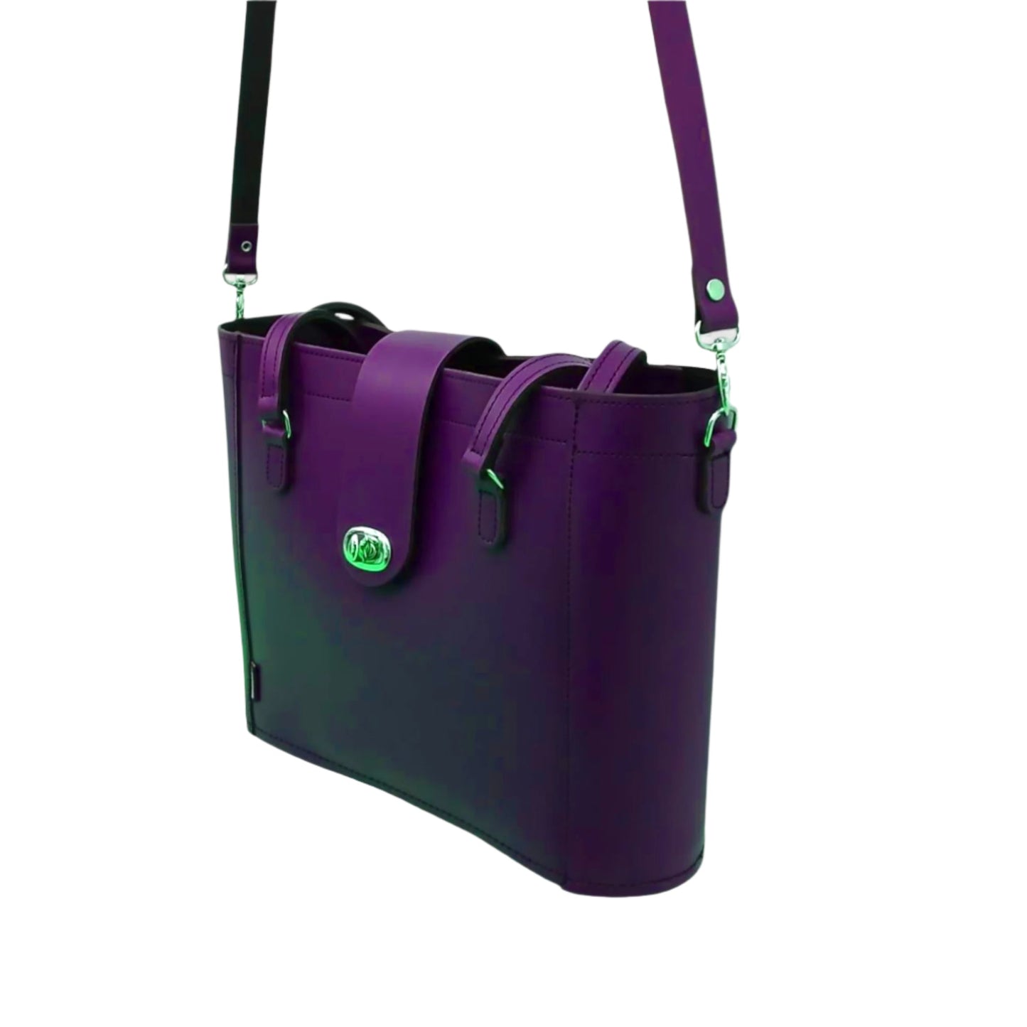 Leather Mini Twist Lock Shopper Bag - Purple-2