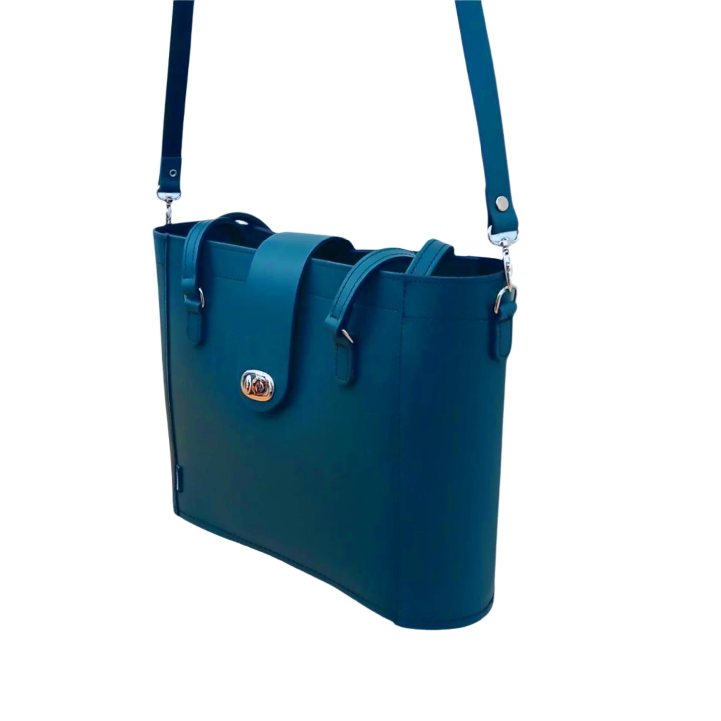 Leather Mini Twist Lock Shopper Bag - Teal-1