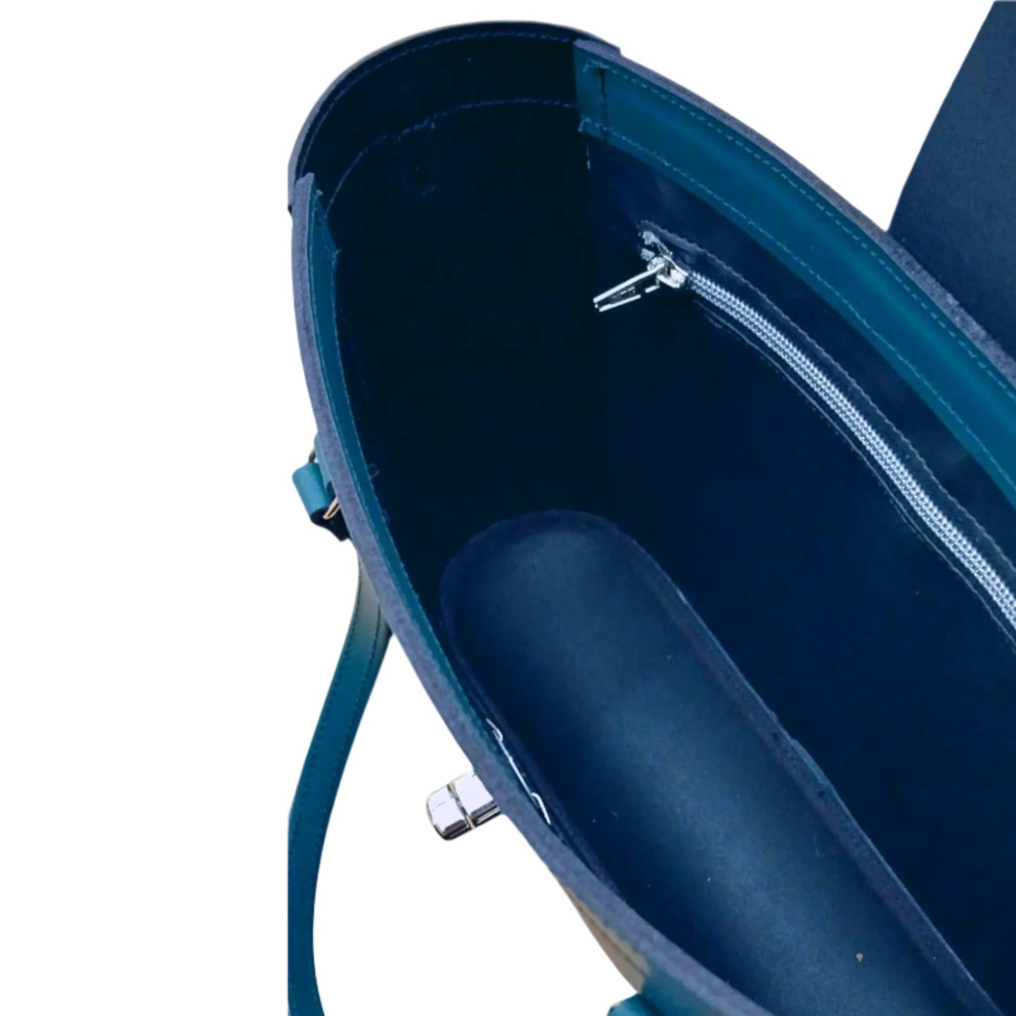 Leather Mini Twist Lock Shopper Bag - Teal-2