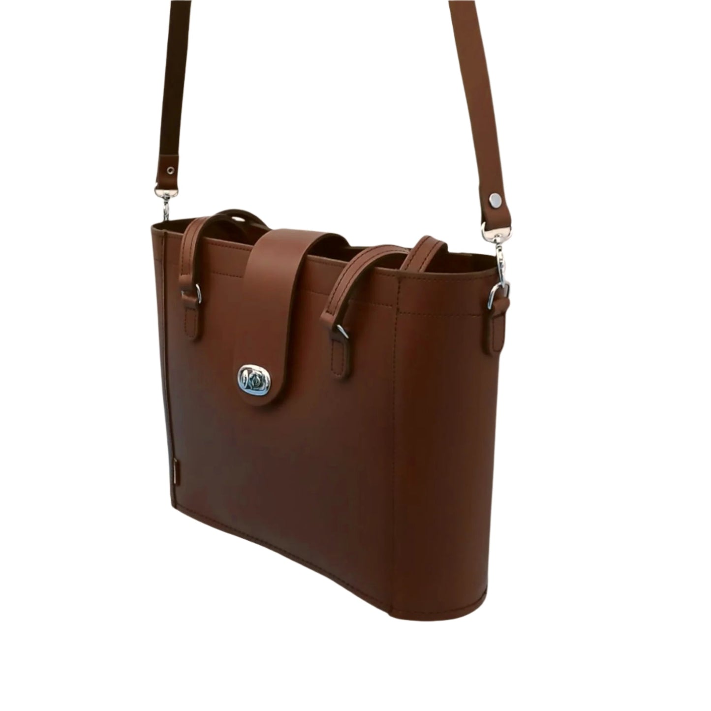 Leather Mini Twist Lock Shopper Bag - Chestnut-1