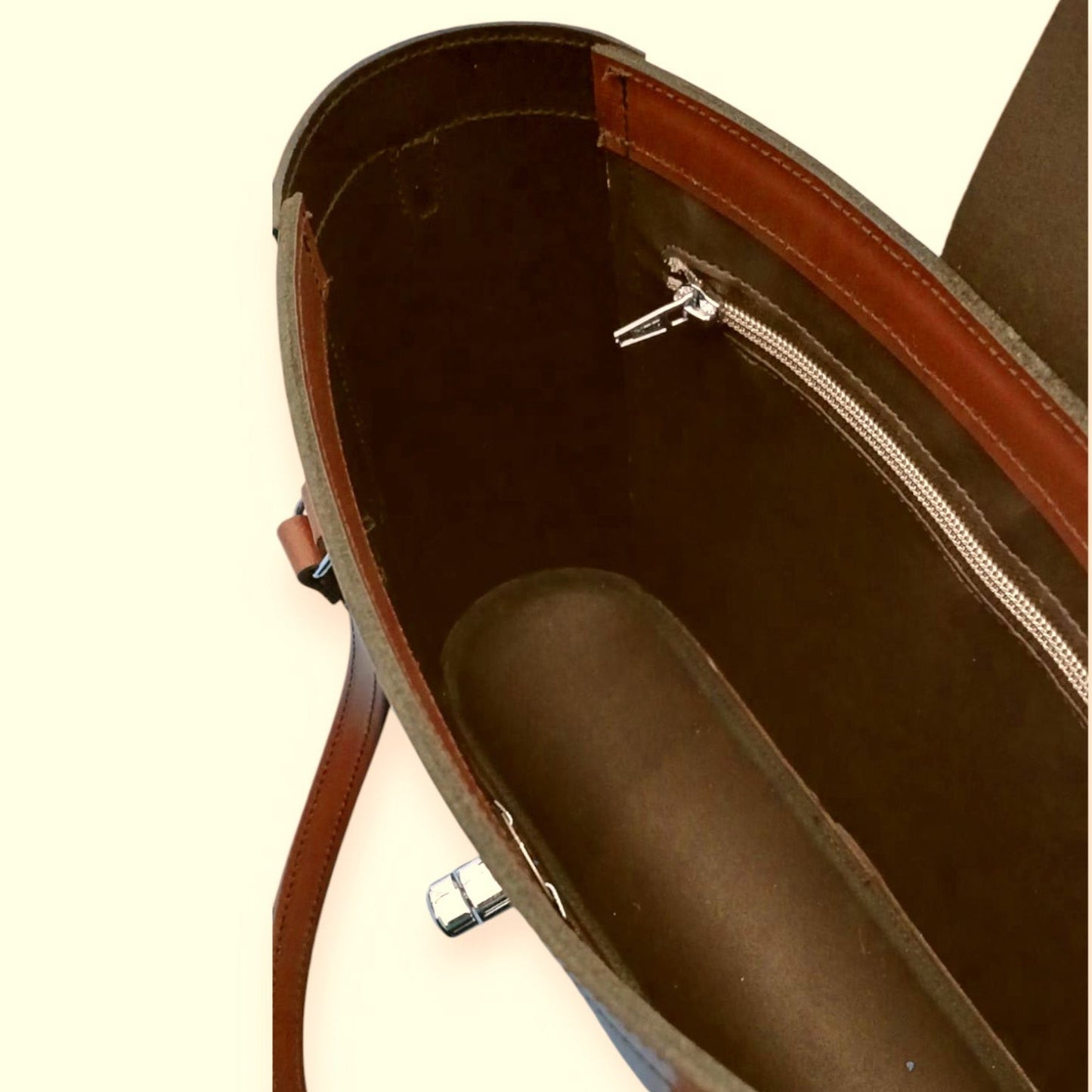 Leather Mini Twist Lock Shopper Bag - Chestnut-3