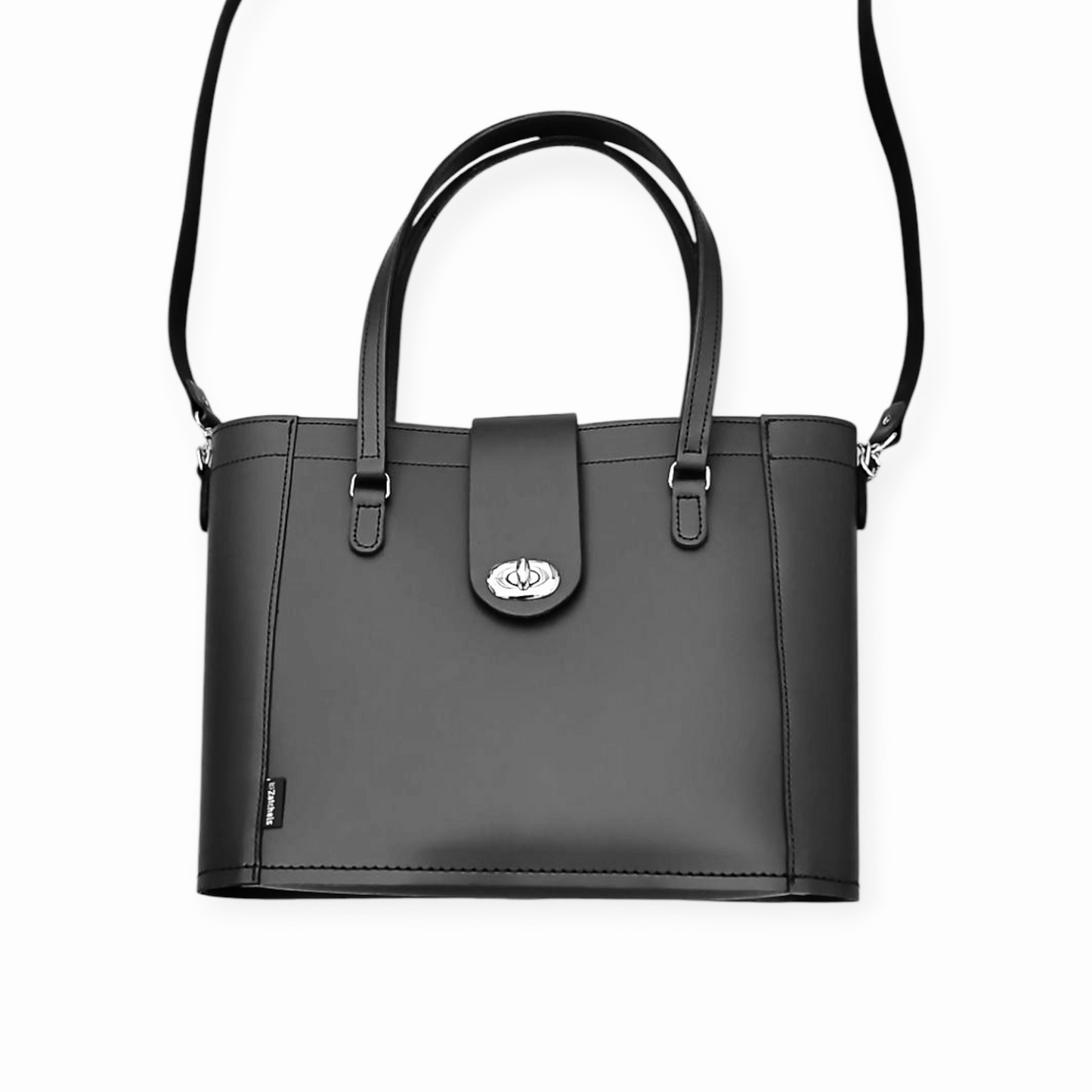 Leather Mini Twist Lock Shopper Bag - Black-1