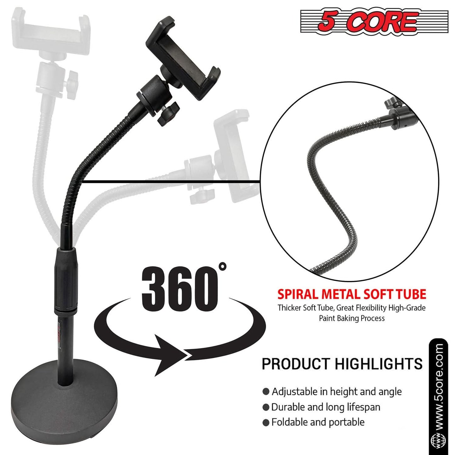 5Core Cell Phone Stand for Desk Adjustable Scissor Boom Arm Stands Tablet Cellphone-3