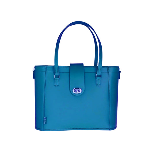 Leather Mini Twist Lock Shopper Bag - Teal-0