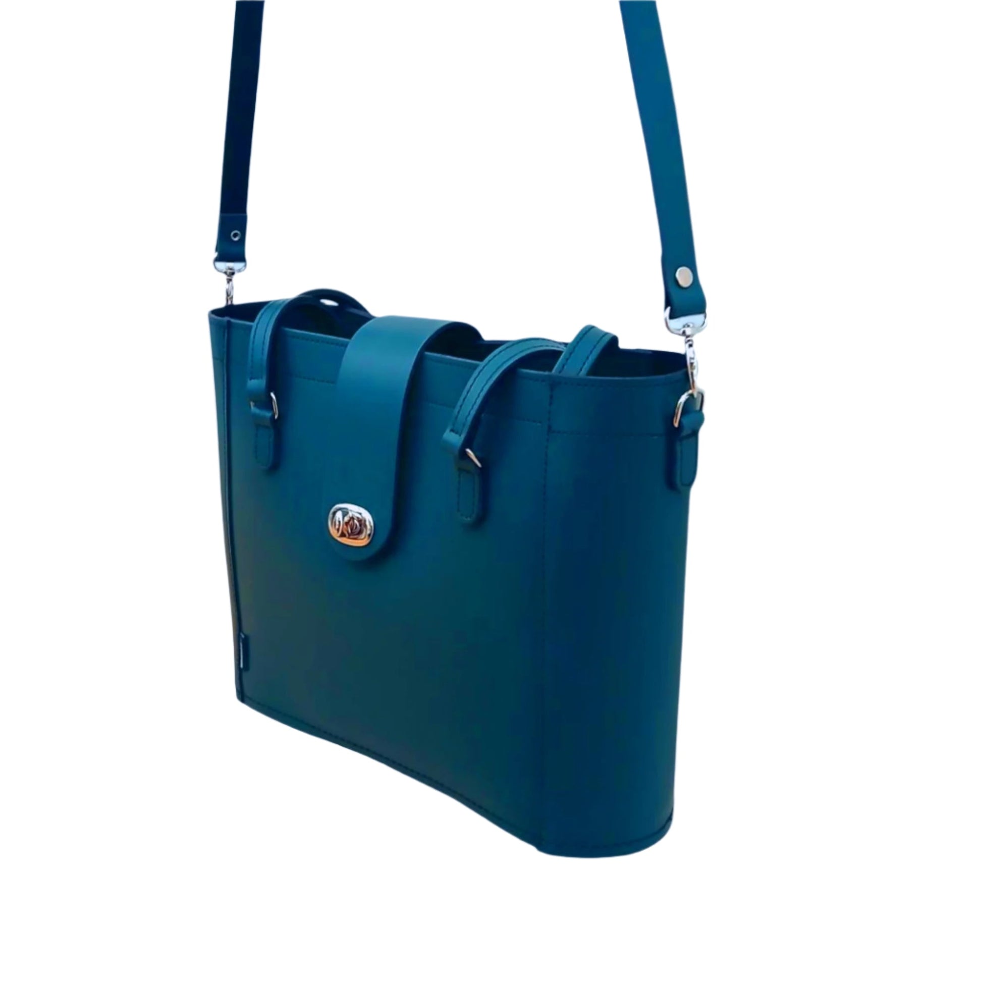 Leather Mini Twist Lock Shopper Bag - Teal-1