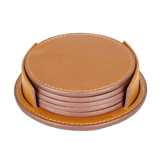 Tucson Genuine Leather Coaster Set of 5 with Holder - Premium Cup Coasters-0