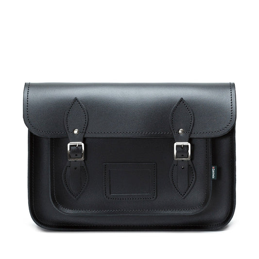 Leather Satchel - Black 13'' - In Stock & Ready to Ship-0