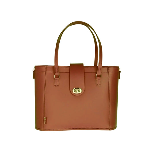 Leather Mini Twist Lock Shopper Bag - Chestnut-0