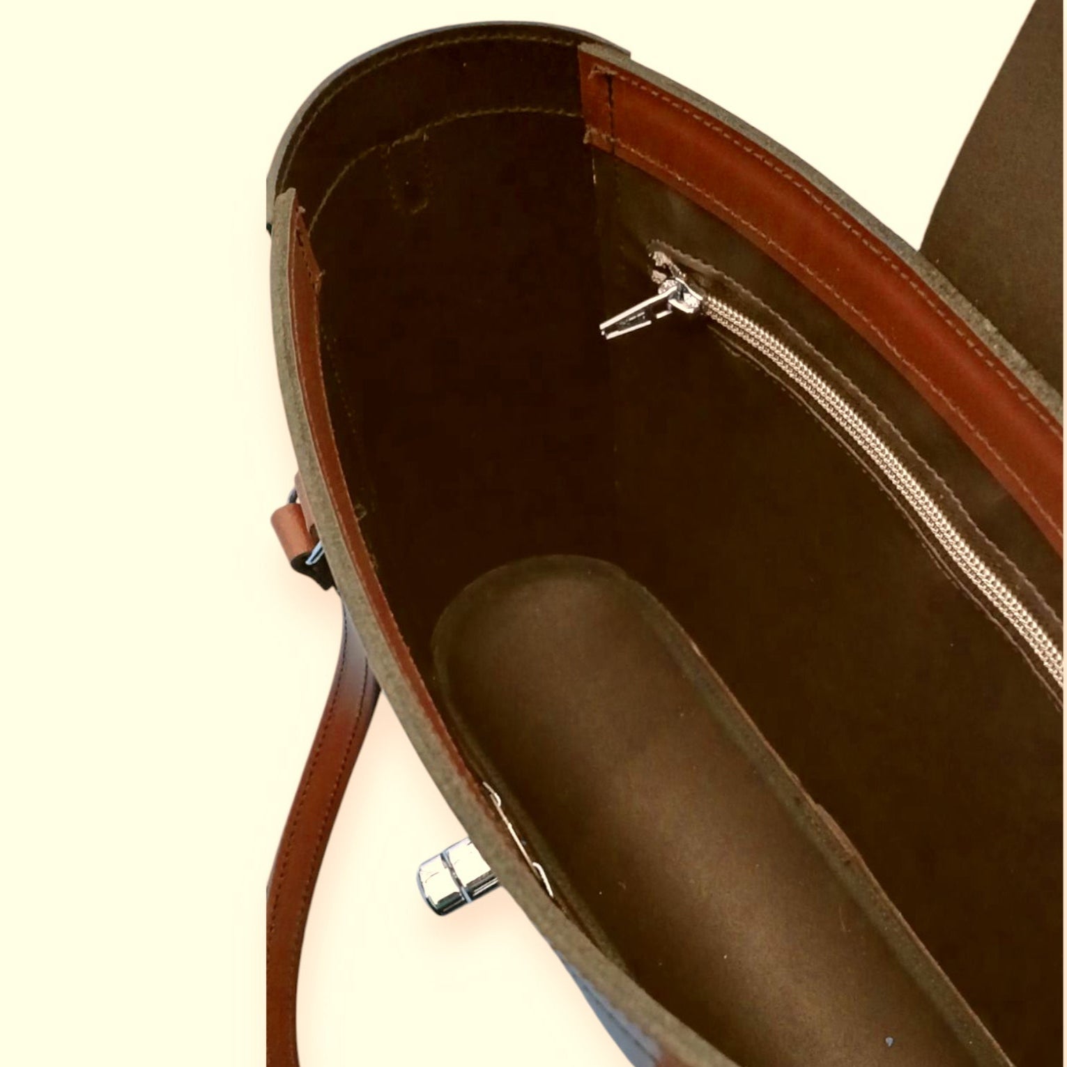 Leather Mini Twist Lock Shopper Bag - Chestnut-3
