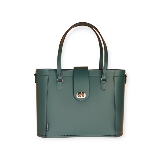 Leather Mini Twist Lock Shopper Bag - Pine-0