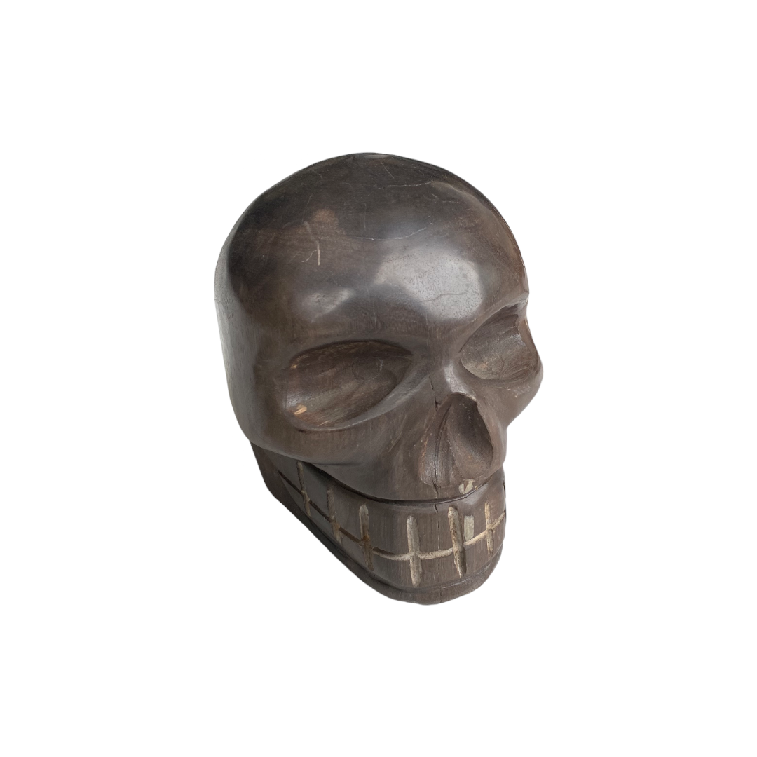 Black Bali Fossil Wood Skull Carving-1