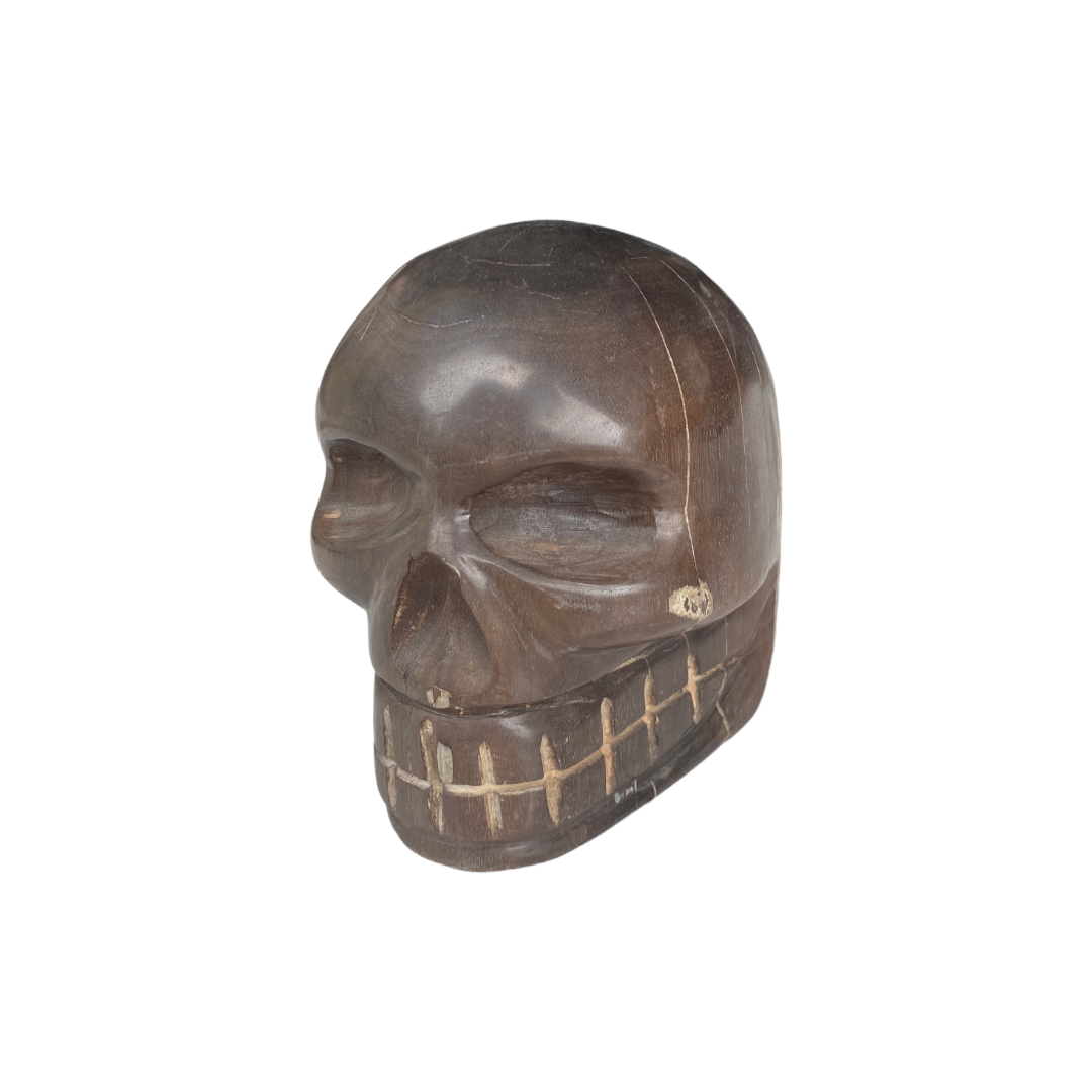 Black Bali Fossil Wood Skull Carving-2